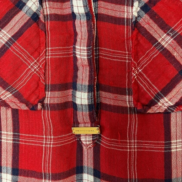 Michael Kors Top Womens, Red Plaid Short Sleeve Popover Gold Button Size L - Picture 7 of 10